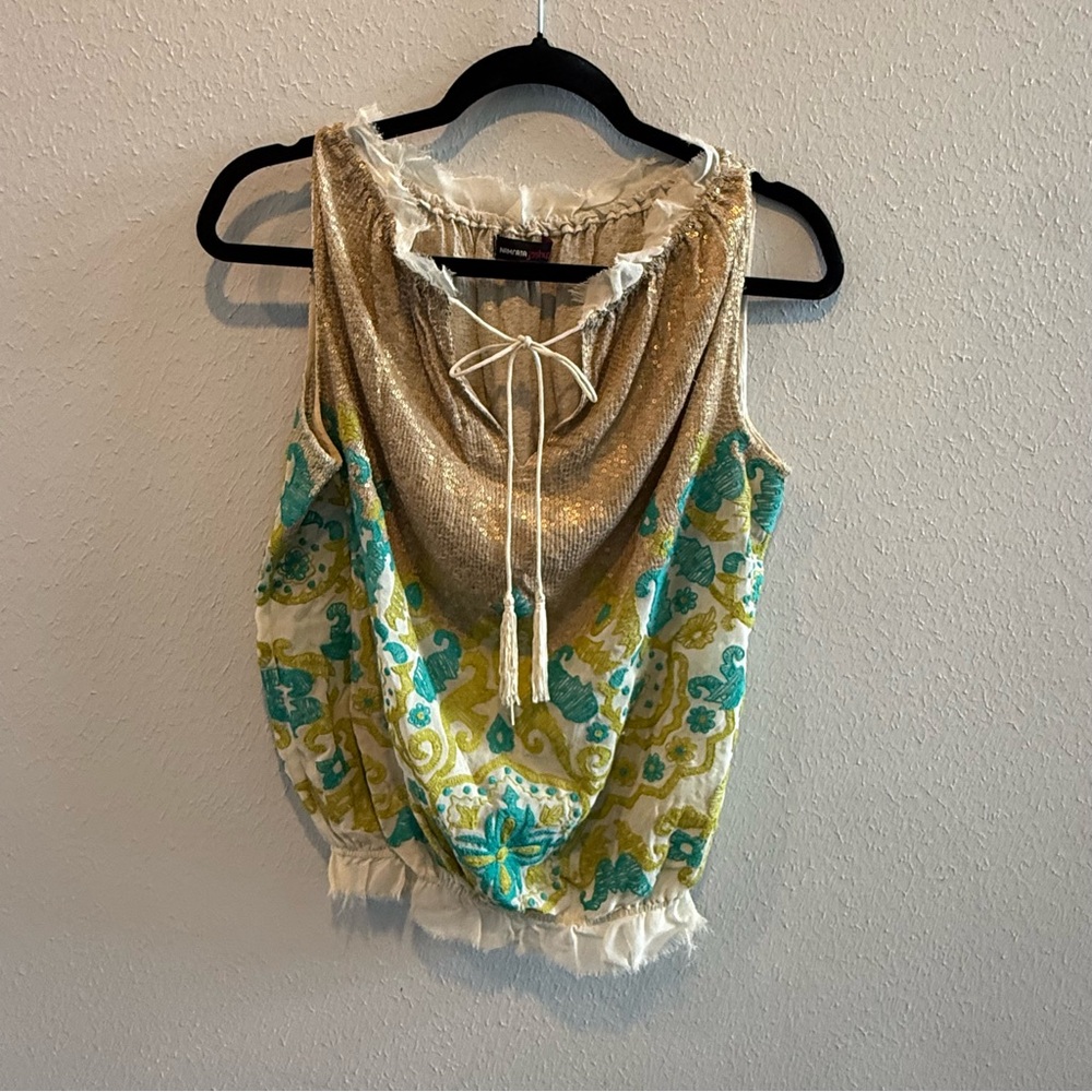 Gold and Teal Blouse